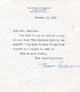 Eleanor Roosevelt USA Autograph Typed Letter Signed