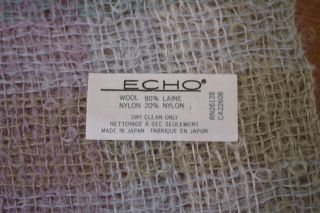 Vintage ECHO Pastel Plaid BOUCLE Woven WOOL Fringe SCARF 66
