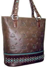 Brown Western Rodeo Bronc Horse Brand Turquoise Stone Cowgirl Handbag