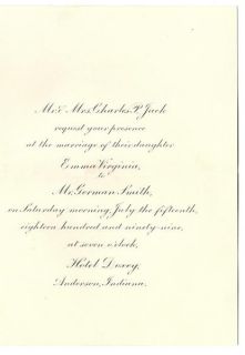 1899 Wedding Invitation Anderson Indiana Jack Smith