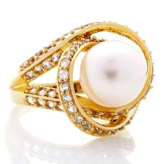 Jewelry Rings Solitaire Freshwater Pearl and White Topaz Vermeil