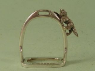 Solid Silver Novelty Stirrup Napkin Ring Fox Figural Sterling Hunting