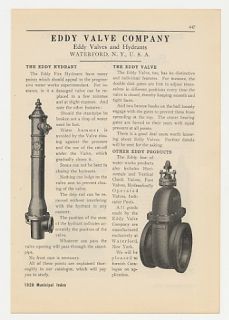 1928 Eddy Valve Fire Hydrant Print Ad