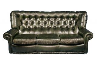  English Dukes Style Green Leather Chesterfield Sofa Couch