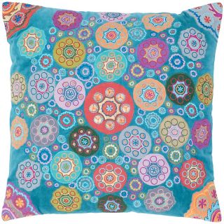 Rizzy Home 18 x 18 Embroidered Velvet Wheels Pillow   Teal/Blue