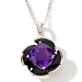  Opaques Amethyst and Black Onyx Sterling Silver Pendant with 18 Chain