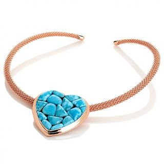 Turquoise 2 Tone Heart Shape Pendant and 17 Copper Collar Necklace