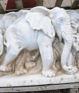 Pair Marble Indian Elephant Carved Freizes Elephants