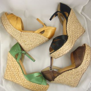 Womens Wedges Espadrille Platforms in Black Green Yellow and Brown