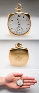 Antique Elgin Squared Pocket Watch Engraved Gns Solid 14k Gold Circa