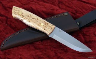 Enzo Trapper 95 D2 Hunting Knife Curly Birch Bushcraft Scandi Finland