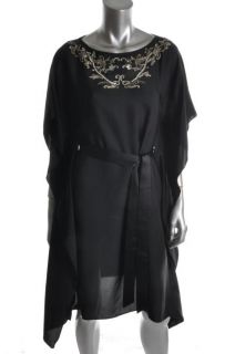 Elie Tahari New Laurel Black Embellished Front Cape Sleeves Casual