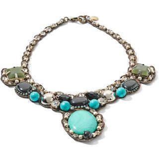 RK by Ranjana Khan Black Bead and Turquoise Color Stone 20 Necklace