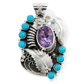 Chaco Canyon Couture Amethyst and Turquoise Leaf Sterling Silver Pe
