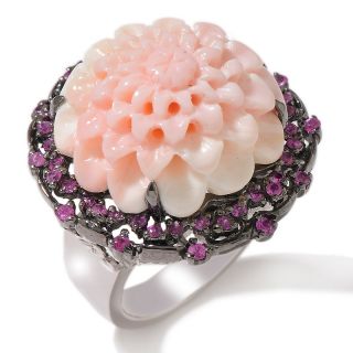 Carlo Viani Carved Conch Shell and Pink Sapphire Floral Ring