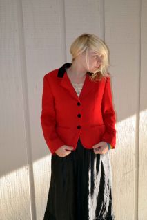 Equestrian Vintage Red Wool Blazer w/ Velvet Collar 1980s Retro Chic