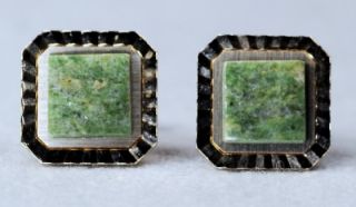 Vintage Swank Green Onyx Cuff Links and Tie Bar ~ Gold Plated