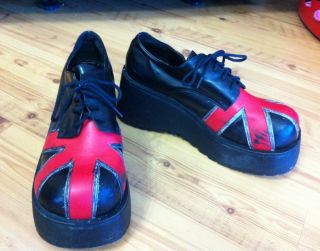 Rare Old Hot Topic Shoes Thread Platform Creepers British Flag Goth