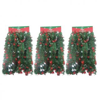 30 Tinsel Garland Strands   Set of 3 Pine with Red and Silver Stars