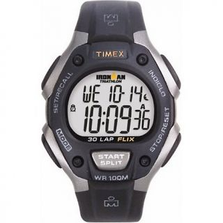 Timex Mens Ironman 30 Lap Memory Chrono Black and Gray Resin Watch at