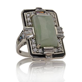 Jade of Yesteryear Jade and CZ Sterling Silver Art Deco Ring