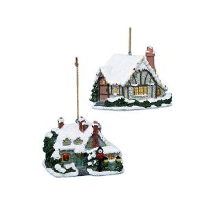 Thomas Kinkade 4 Resin House Ornaments by Kurt Adler   Set of 2 at