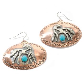 Chaco Canyon Southwest 2 Tone Copper and Turquoise Horse Earrings at