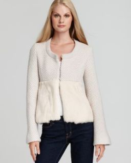Nanette Lepore New Elysian Ivory Rabbit Fur Long Sleeves Jacket Coat L