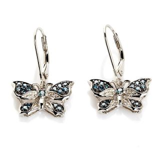 34ct Blue and White Diamond Sterling Silver Butterfly Earrings