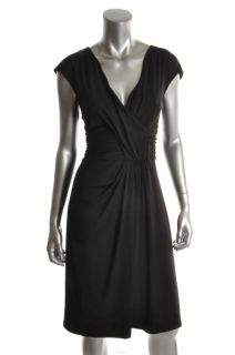 Ellen Tracy New Black Jersey Ruched Criss Cross Front V Neck Cocktail