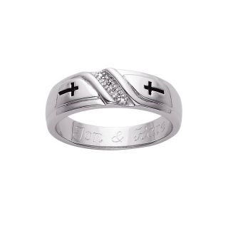 Mens Sterling Silver and Diamond Cross Engraved Wedding Band