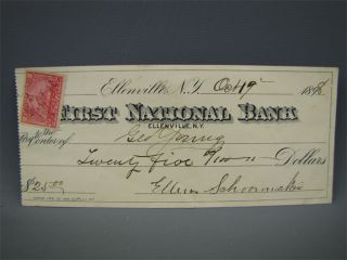 Antique 1898 First National Bank Check Ellenville NY
