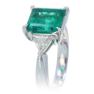 Emerald Ring Platinum Three Stone Diamond Engagement Ring Triangle