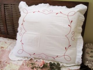 Hand Embroidery Hemstitch Frill Cotton Euro Pillow Cove