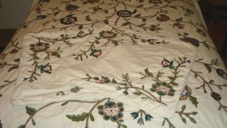  Barn crewel embroidered ivory cotton King duvet cover PAIR Euro shams
