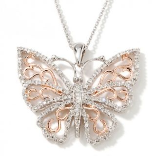 32ct Diamond Sterling Silver Butterfly Drop Pendant