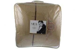 Vida Eva Mendes New Rosa Gold Embroidered 4 PC Comforter Set Bedding