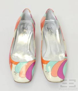 Emilio Pucci Multicolored Patent Leather Peony Feather Heels Size 39 5