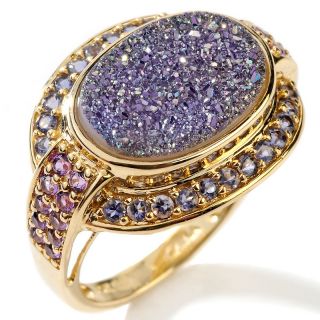 Purple Drusy Quartz, Amethyst and Iolite 10K Ring