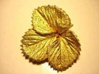 Vtg 1950s Flora Danica Eggert Denmark Sterling 925 Gold Plate Leaf