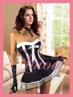 Sexy Lingerie Blk French Maid Costume Dress w Necklace