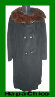 MAGNIN EINIGER VINTAGE Black 100 Cashmere Brown Mink Fur Coat