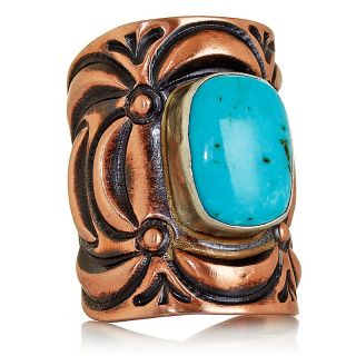 Rectangular Turquoise Copper and Sterling Silver Ring