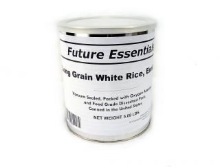 Can of Future Essentials Long Grain White Rice Long Shelf Life 10 Can