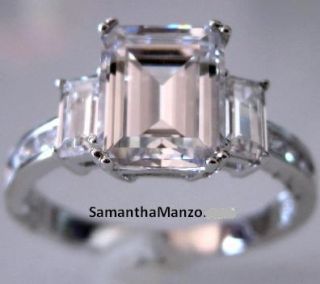 CZ Emerald Step Cut Engagement Wedding Ring Silver Sz 7