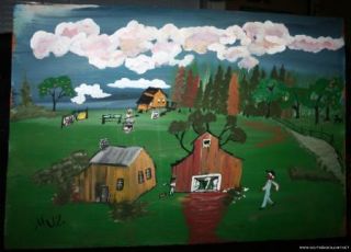 MUZ Thelma Hendrix Folk Art Painting Farm Scene