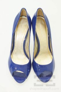 Emilio Pucci Cobalt Blue Patent Leather Peep Toe Heels Size 40
