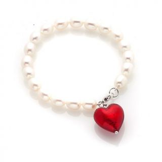  freshwater pearl and red murano glass heart bracelet rating 1 $ 54