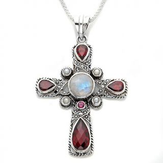 Nicky Butler Multigem Silver Cross Pendant with Chain