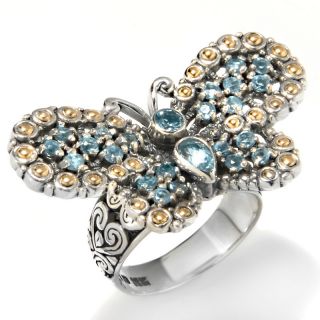 Bali Designs by Robert Manse Blue Topaz 18K 2 Tone Butterfly Ring at
